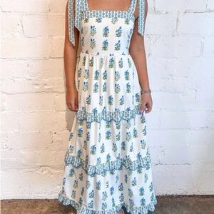 EUC Floral Blue and White Block Print Maxi